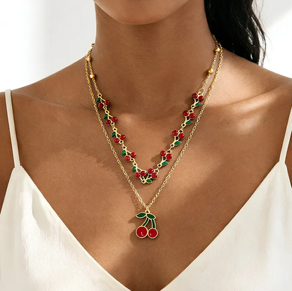 Cherry Heart Layered Charm Necklace - Necklace - 18k Gold Plated Waterproof Jewellery - Collection 9