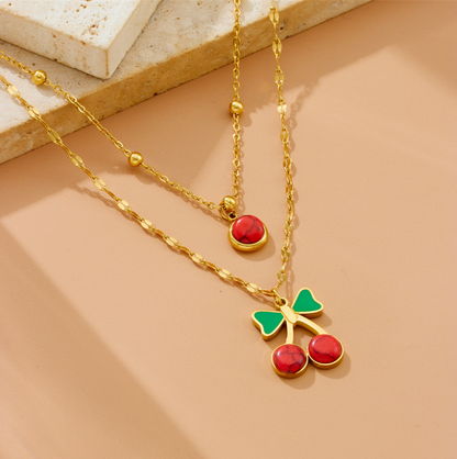Cherry Bow Layered Necklace - Necklace - 18k Gold Plated Waterproof Jewellery - Collection 9