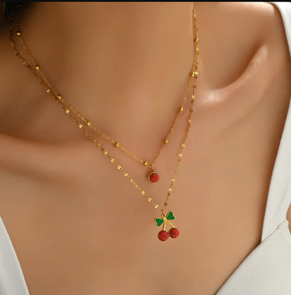 Cherry Bow Layered Necklace - Necklace - 18k Gold Plated Waterproof Jewellery - Collection 9