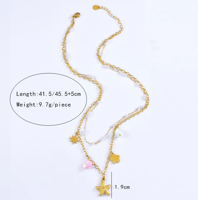 Starfish Star Heart Layered Charm Necklace - Necklace - 18k Gold Plated Waterproof Jewellery - Collection 9