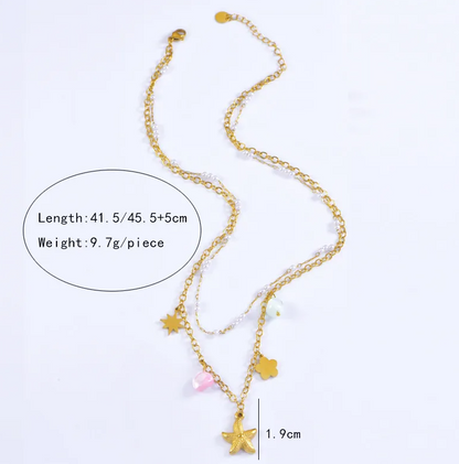 Starfish Star Heart Layered Charm Necklace - Necklace - 18k Gold Plated Waterproof Jewellery - Collection 9