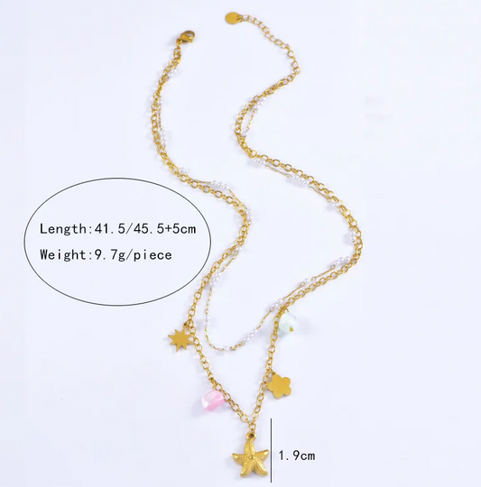 Starfish Star Heart Layered Charm Necklace - Necklace - 18k Gold Plated Waterproof Jewellery - Collection 9