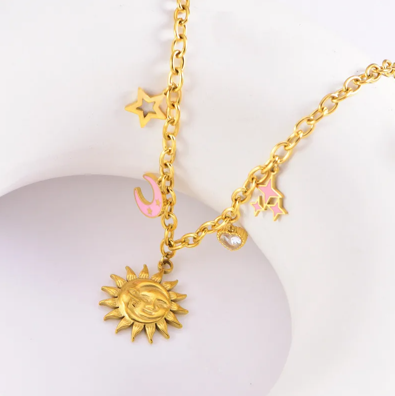 Sun Moon Star Charm Necklace - Necklace - 18k Gold Plated Waterproof Jewellery - Collection 9