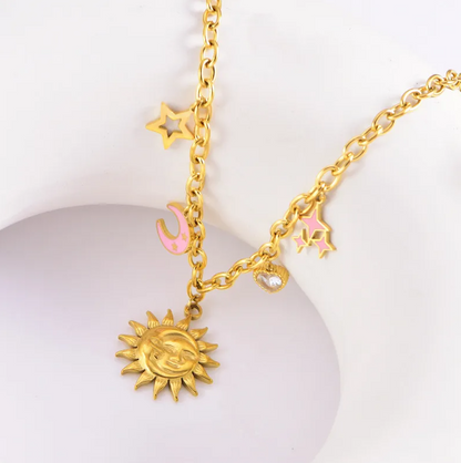 Sun Moon Star Charm Necklace - Necklace - 18k Gold Plated Waterproof Jewellery - Collection 9