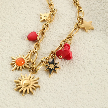 Sun & Star Charm Necklace - Necklace - 18k Gold Plated Waterproof Jewellery - Collection 9