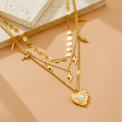 Three Layered Lightning Bolt Heart Necklace - Necklace - 18k Gold Plated Waterproof Jewellery - Collection 9