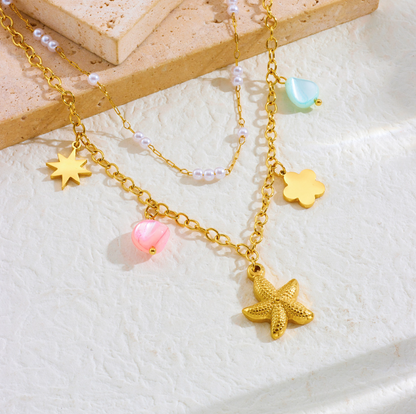 Starfish Star Heart Layered Charm Necklace - Necklace - 18k Gold Plated Waterproof Jewellery - Collection 9