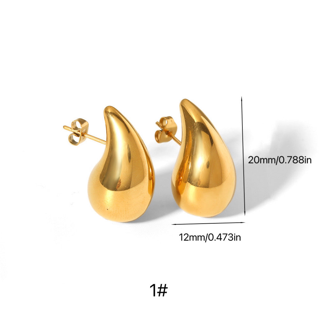 Gold Teardrop Stud Earrings - - 18k Gold Plated Waterproof Jewellery - Collection 9