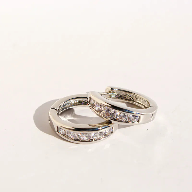 Gold Channel Set Crystal Huggie Earrings - - 18k Gold Plated Waterproof Jewellery - Collection 9