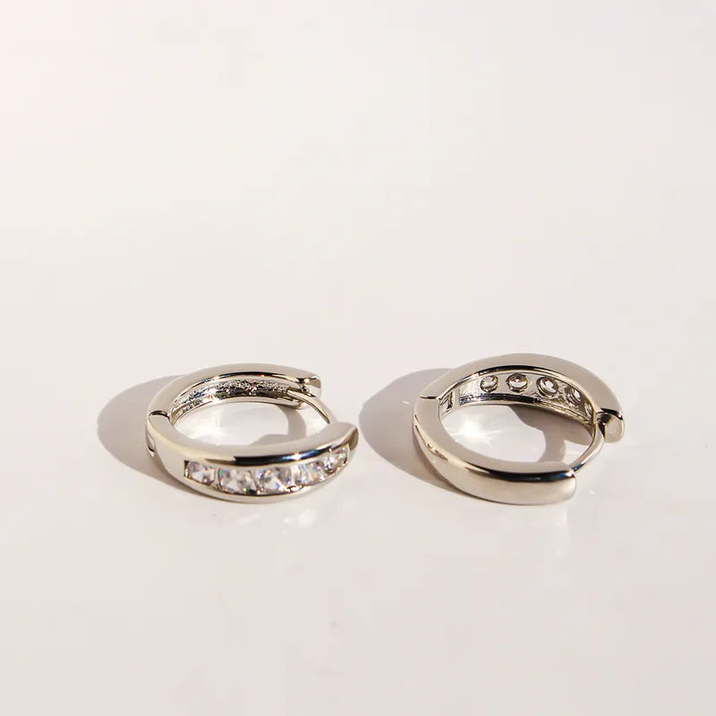 Gold Channel Set Crystal Huggie Earrings - - 18k Gold Plated Waterproof Jewellery - Collection 9