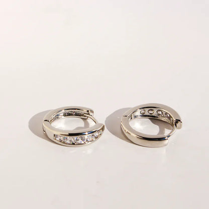 Gold Channel Set Crystal Huggie Earrings - - 18k Gold Plated Waterproof Jewellery - Collection 9