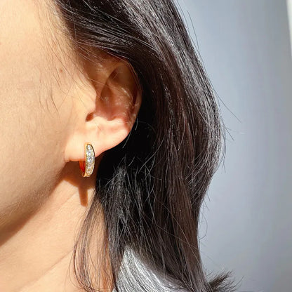 Gold Channel Set Crystal Huggie Earrings - - 18k Gold Plated Waterproof Jewellery - Collection 9