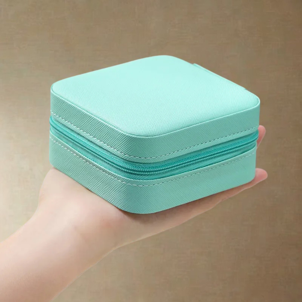 Light Blue Cross Pattern Square Luxury Travel Jewellery Box - Jewellery Boxes - 18k Gold Plated Waterproof Jewellery - Collection 9