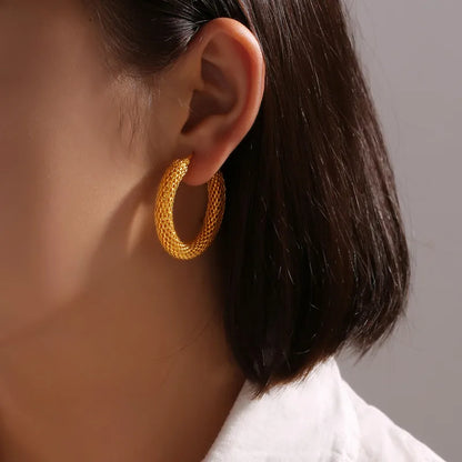 Gold Textured Hoop Earrings - hoop - 18k Gold Plated Waterproof Jewellery - Collection 9