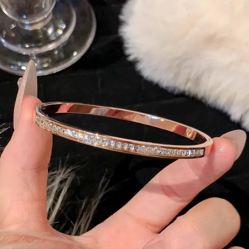 Gold Crystal Rhinestone Bangle - Bracelet - 18k Gold Plated Waterproof Jewellery - Collection 9