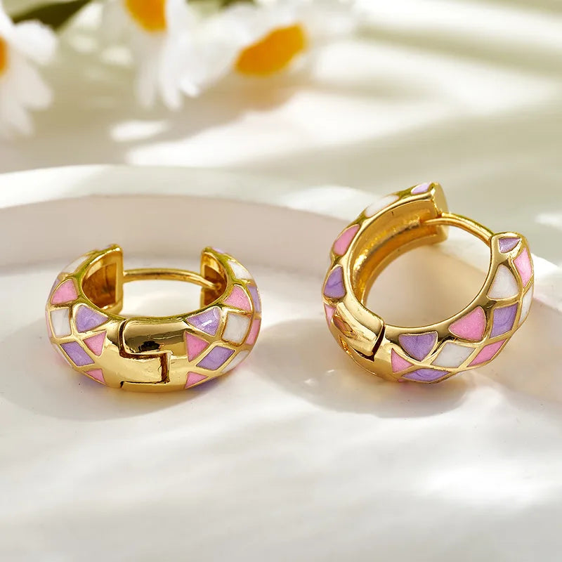 Enamel Mosaic Hoop Huggies Earrings
