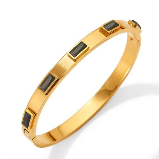 Gold Crystal Rectangle Bangle - Bracelets - 18k Gold Plated Waterproof Jewellery - Collection 9