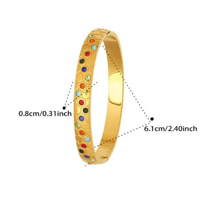Gold Beaded Bangle with Zircon Stones - Bangle - 18k Gold Plated Waterproof Jewellery - Collection 9