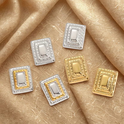 Vintage Rectangle Stud Earrings - Jewelry - 18k Gold Plated Waterproof Jewellery - Collection 9