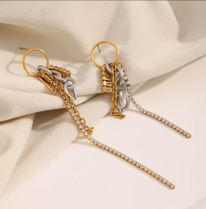 Gold Chain Tassel Hoop Earrings - Jewelry - 18k Gold Plated Waterproof Jewellery - Collection 9