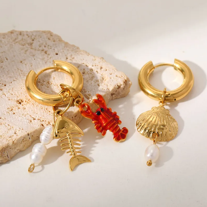 Ocean Charm Hoop Earrings - Jewelry - 18k Gold Plated Waterproof Jewellery - Collection 9