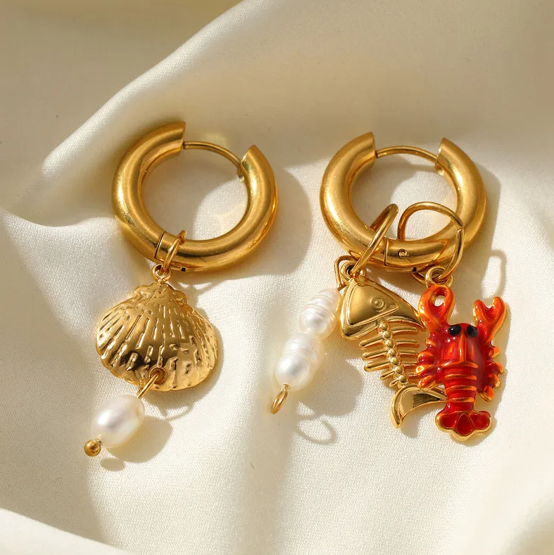 Ocean Charm Hoop Earrings - Jewelry - 18k Gold Plated Waterproof Jewellery - Collection 9