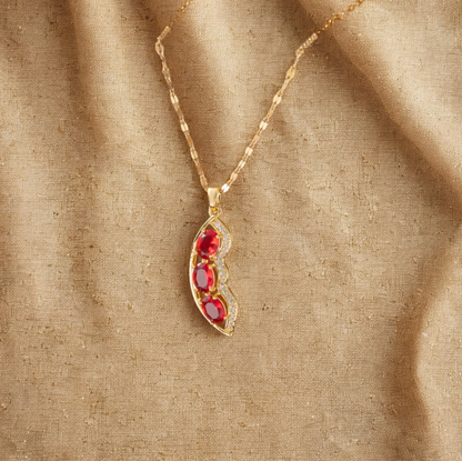 Gold Ruby Leaf Pendant Necklace - Jewelry - 18k Gold Plated Waterproof Jewellery - Collection 9