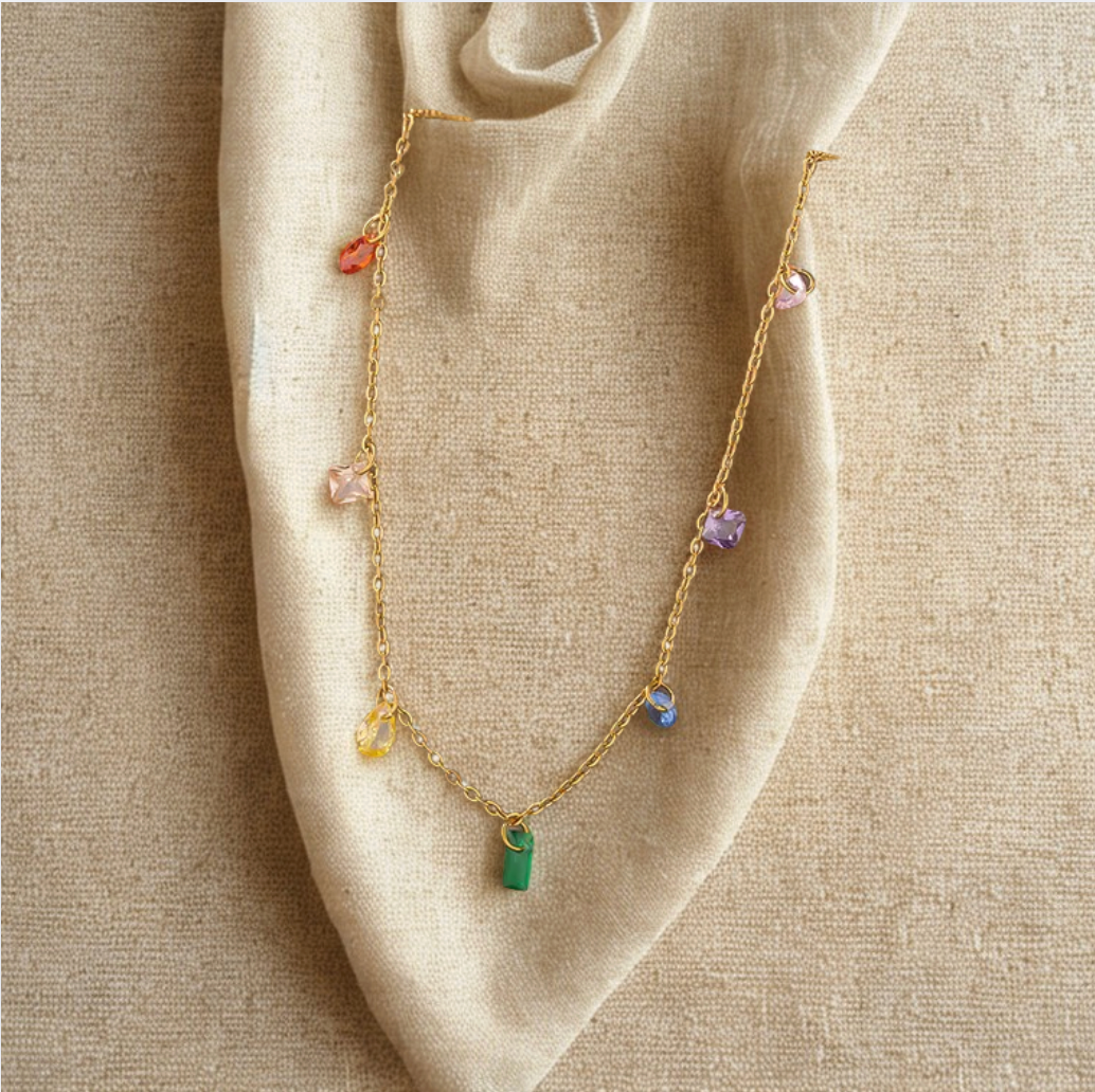 Gold Rainbow Crystal Charm Necklace - Jewelry - 18k Gold Plated Waterproof Jewellery - Collection 9