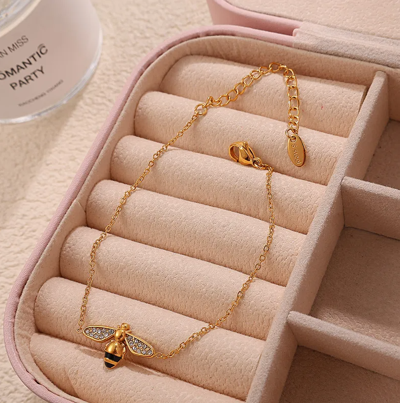 Gold Crystal Bee Bracelet - Jewelry - 18k Gold Plated Waterproof Jewellery - Collection 9
