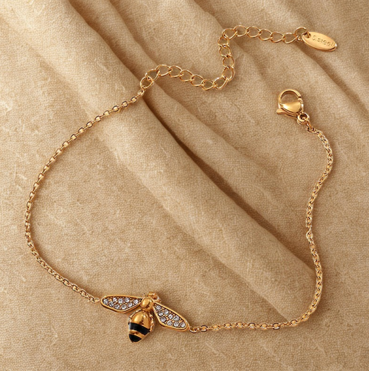 Gold Crystal Bee Bracelet - Jewelry - 18k Gold Plated Waterproof Jewellery - Collection 9