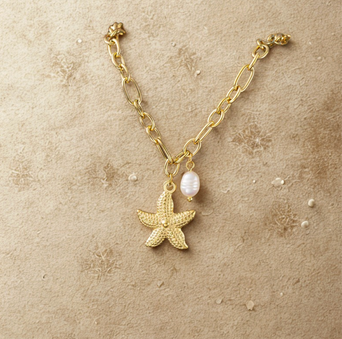Gold Pearl Starfish Chain Necklace - Jewelry - 18k Gold Plated Waterproof Jewellery - Collection 9