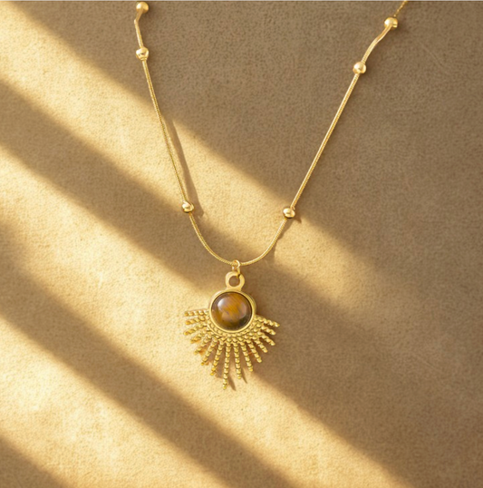 Gold Tiger Eye Sun Ray Necklace - Jewelry - 18k Gold Plated Waterproof Jewellery - Collection 9