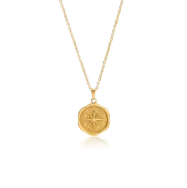 Gold Compass Star Medallion Necklace - Jewelry - 18k Gold Plated Waterproof Jewellery - Collection 9