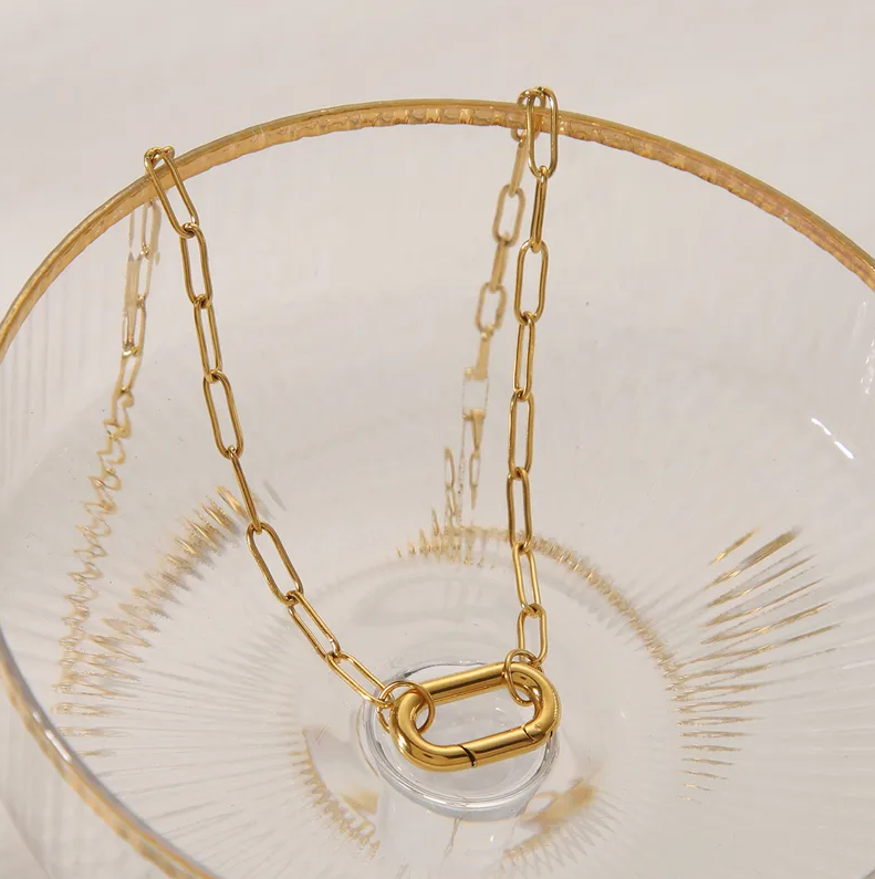 Gold Paperclip Chain Carabiner Necklace - Jewelry - 18k Gold Plated Waterproof Jewellery - Collection 9