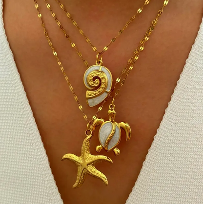 Gold Textured Beach Pendant Necklace - Jewelry - 18k Gold Plated Waterproof Jewellery - Collection 9