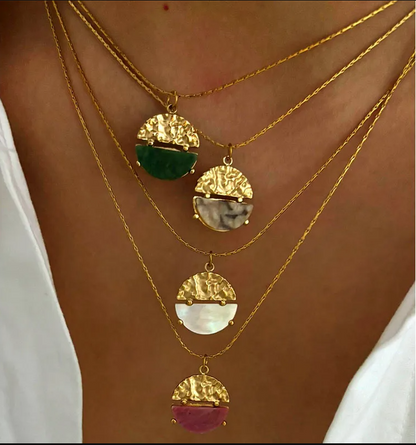 Gold Natural Stone Crown Pendant Necklace - Jewelry - 18k Gold Plated Waterproof Jewellery - Collection 9