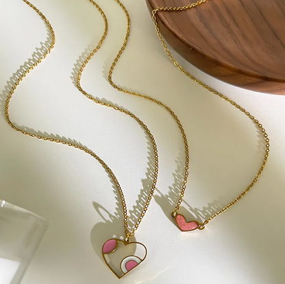 Gold Pink and White Heart Necklace - Jewelry - 18k Gold Plated Waterproof Jewellery - Collection 9