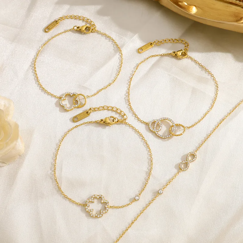 Gold Crystal Interlocked Circles Bracelet - Jewelry - 18k Gold Plated Waterproof Jewellery - Collection 9