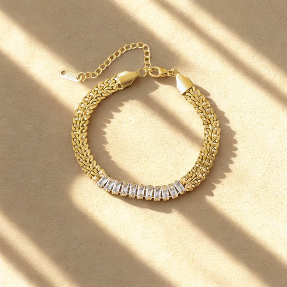 Gold Crystal Baguette Chain Bracelet - Jewelry - 18k Gold Plated Waterproof Jewellery - Collection 9