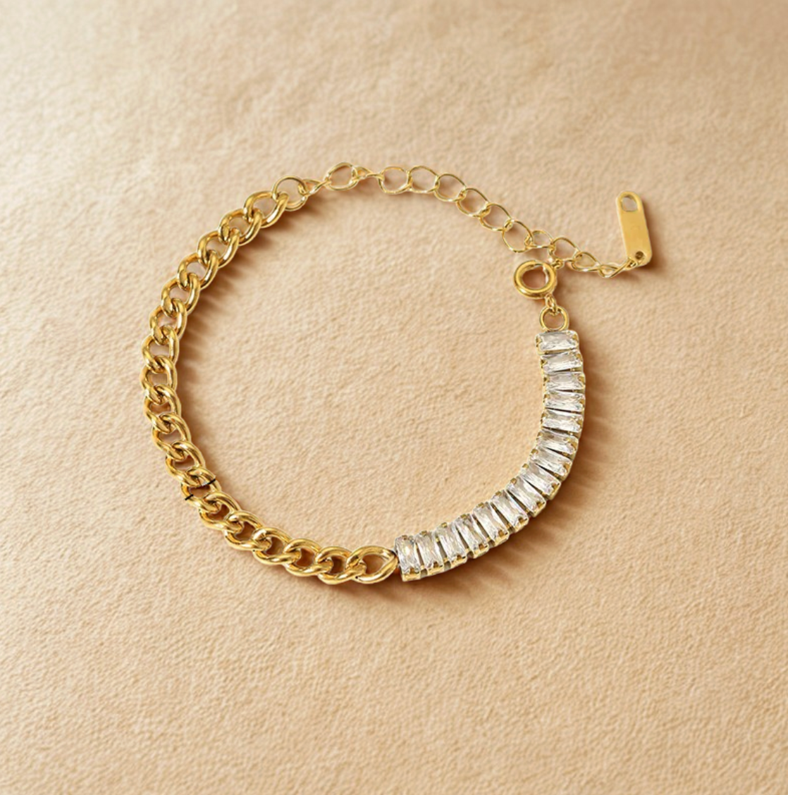Gold Crystal Curb Chain Bracelet - Jewelry - 18k Gold Plated Waterproof Jewellery - Collection 9