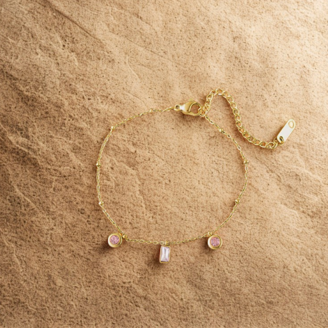 Gold Pink Crystal Charm Bracelet - Jewelry - 18k Gold Plated Waterproof Jewellery - Collection 9