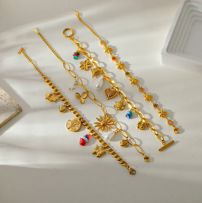 Gold Rose Butterfly Curb Chain Bracelet - Jewelry - 18k Gold Plated Waterproof Jewellery - Collection 9