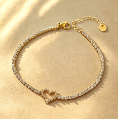 Gold Crystal Heart Tennis Bracelet - Jewelry - 18k Gold Plated Waterproof Jewellery - Collection 9