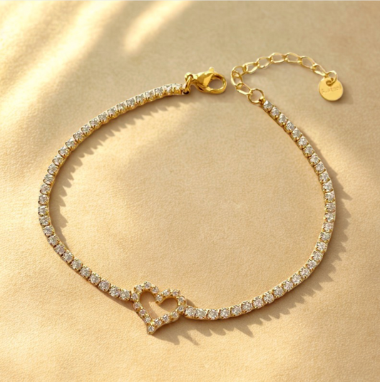 Gold Crystal Heart Tennis Bracelet - Jewelry - 18k Gold Plated Waterproof Jewellery - Collection 9