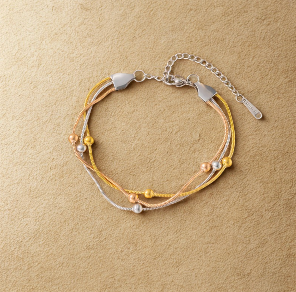 Gold Silver Multi-Strand Bead Bracelet - Jewelry - 18k Gold Plated Waterproof Jewellery - Collection 9