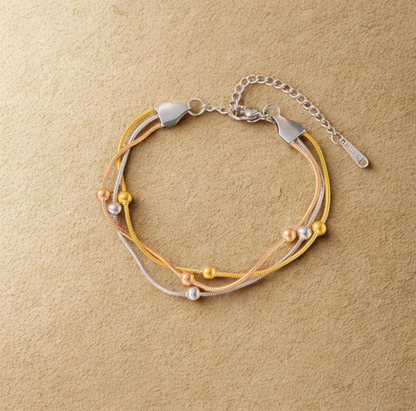 Gold Silver Multi-Strand Bead Bracelet - Jewelry - 18k Gold Plated Waterproof Jewellery - Collection 9