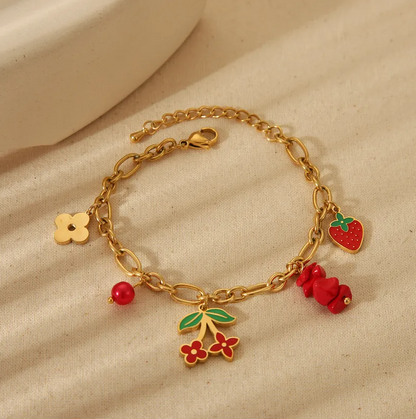 Gold Fruit Charm Bracelet - Bracelet - 18k Gold Plated Waterproof Jewellery - Collection 9
