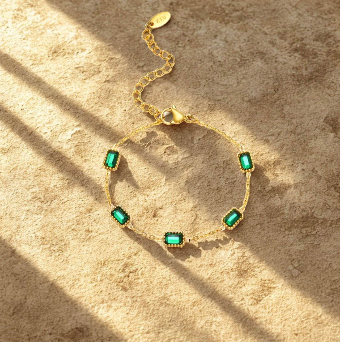 Gold Emerald Station Bracelet - Bracelet - 18k Gold Plated Waterproof Jewellery - Collection 9
