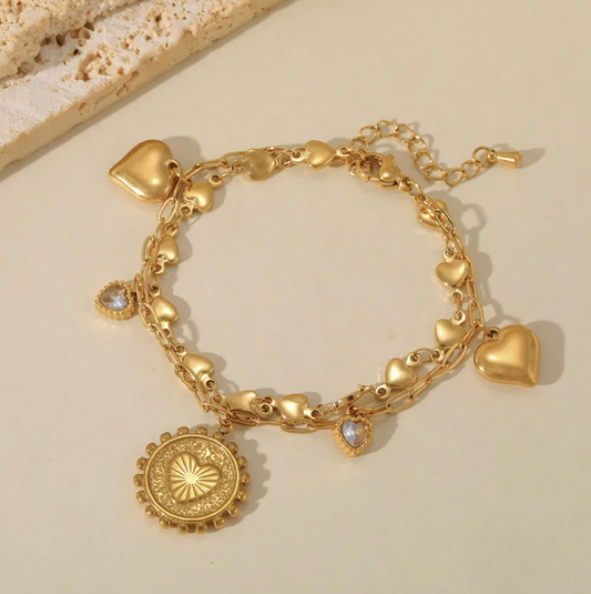 Gold Heart Charm Bracelet - Bracelet - 18k Gold Plated Waterproof Jewellery - Collection 9