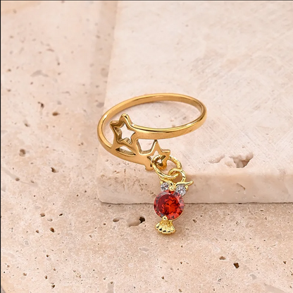 Gold Star Red Crystal Charm Ring - Jewelry - 18k Gold Plated Waterproof Jewellery - Collection 9